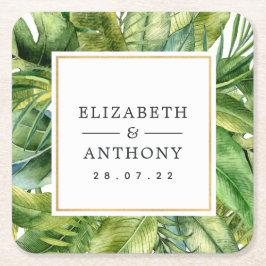 Posavasos Cuadrado De Papel Watercolor Tropical Summer Beach Wedding