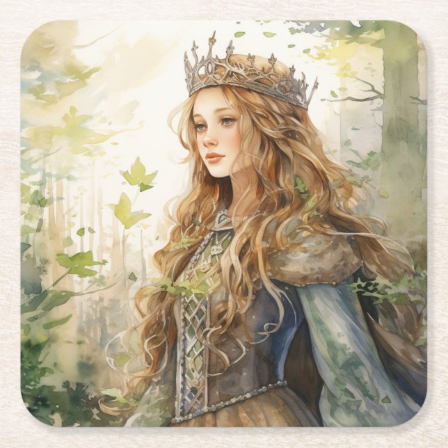 Posavasos Cuadrado De Papel Watercolour Forest Princess (Anverso)