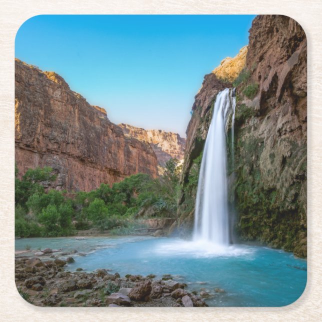 Posavasos Cuadrado De Papel Waterfalls | Havasu Falls at Sunset (Anverso)