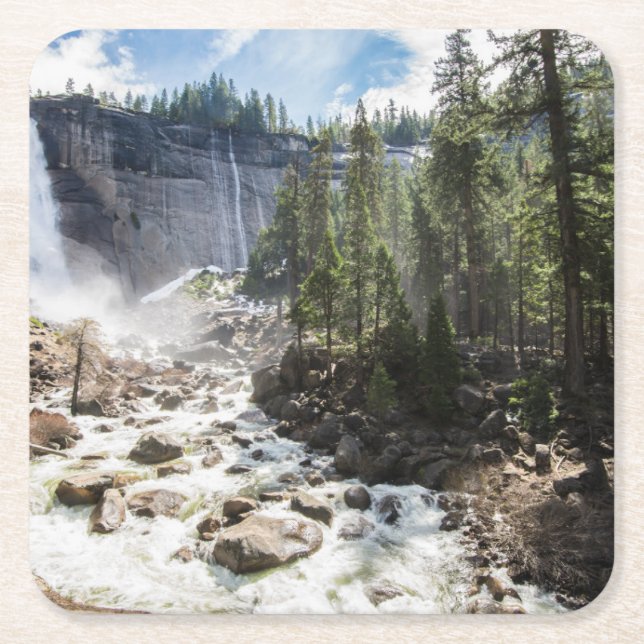 Posavasos Cuadrado De Papel Waterfalls | Nevada Fall, Yosemite, CA (Anverso)