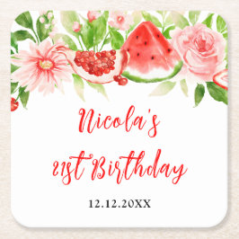 Posavasos Cuadrado De Papel Watermelon and Pomegranate Birthday
