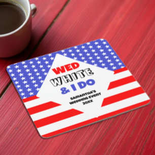 Posavasos Cuadrado De Papel Wed, White & I Do Patriotic Boda Event