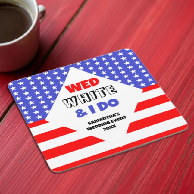 Posavasos Cuadrado De Papel Wed, White & I Do Patriotic Boda Event (Subido por el creador)