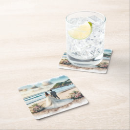 Posavasos Cuadrado De Papel Wedding Beach Couple