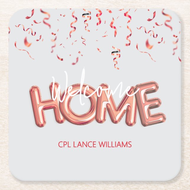 Posavasos Cuadrado De Papel Welcome Home Patriotic Military Hero Party (Anverso)