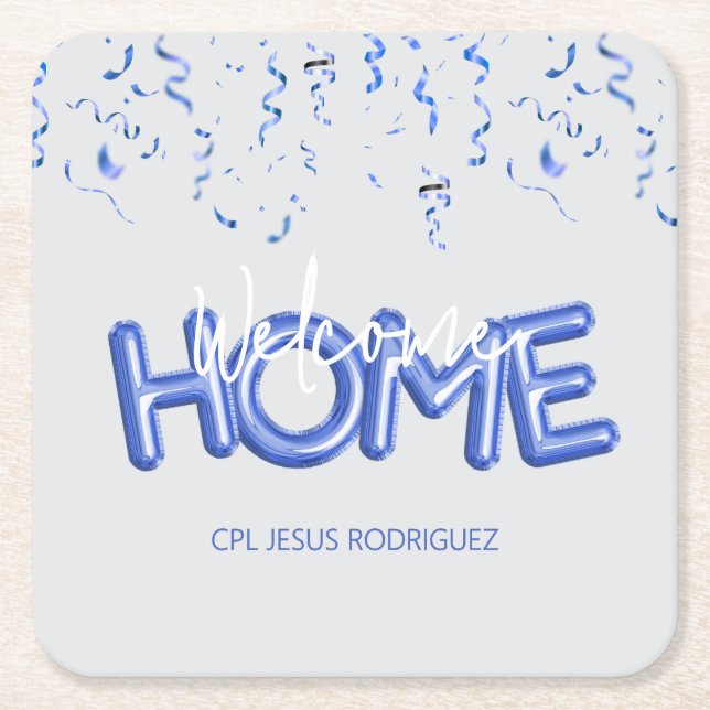 Posavasos Cuadrado De Papel Welcome Home Patriotic Military Hero Party (Anverso)