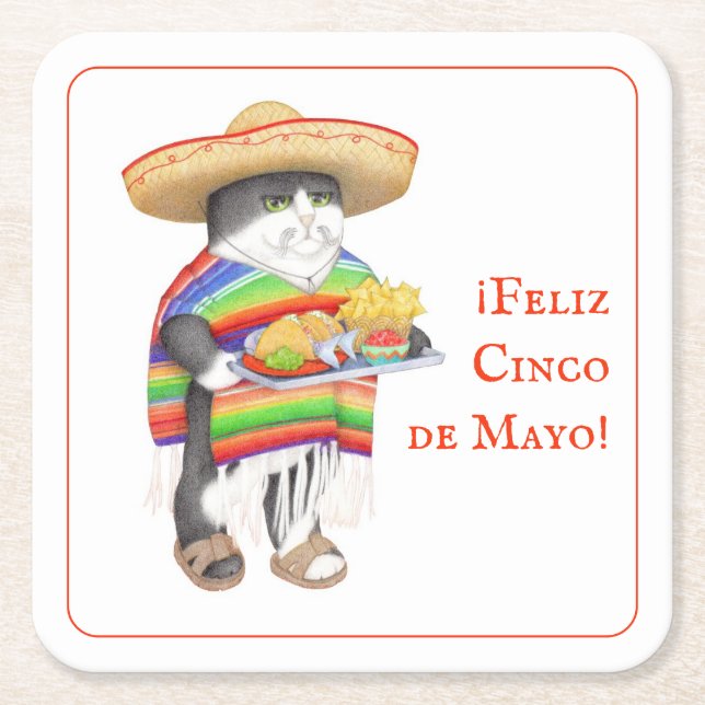 Posavasos Cuadrado De Papel WENDELITO Cinco de Mayo (Anverso)
