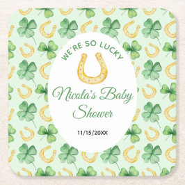 Posavasos Cuadrado De Papel We're So Lucky Horseshoe St Patrick's Baby Shower