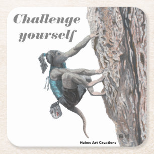 Posavasos Cuadrado De Papel Wererat Chica Rock Climbing Challenge Reaster Coas
