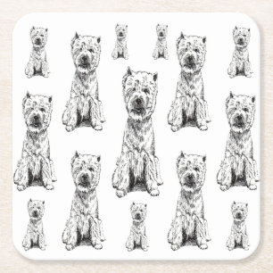 POSAVASOS CUADRADO DE PAPEL WEST HIGHLAND WHITE TERRIER. "WESTY" PATTERN