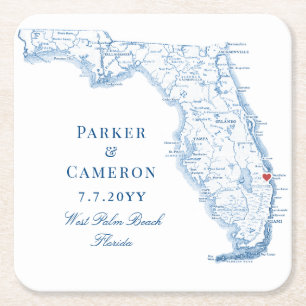 Posavasos Cuadrado De Papel West Palm Beach Florida Mapa Elegante Boda