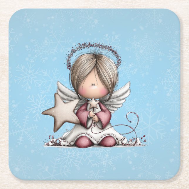 Posavasos Cuadrado De Papel Whimsical Christmas Angel (Anverso)