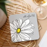 Posavasos Cuadrado De Papel Whimsical Daisy - orquídea - nombre de guión moder<br><div class="desc">Un dibujo zen y caprichoso de una margarita. Las líneas modernas son a mano, con pétalos blancos y un centro amarillo para la flor. El fondo es un gris suave - y el nombre es un guión de moda. Puede agregar un nombre, un monograma u otro texto personalizado. Si necesita...</div>