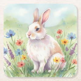Posavasos Cuadrado De Papel Whimsical Easter Bunny Spring coaster square