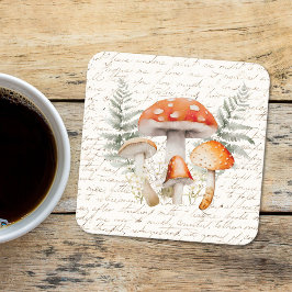 Posavasos Cuadrado De Papel Whimsical Forest Mushroom Vintage Farmhouse