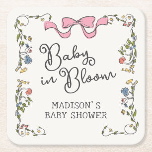 Posavasos Cuadrado De Papel Whimsical Garden Fiesta Doodle Floral Baby Shower
