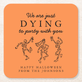 Posavasos Cuadrado De Papel Whimsical Hand Drawn Skeletons Halloween Party