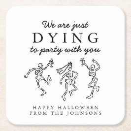 Posavasos Cuadrado De Papel Whimsical Hand Drawn Skeletons Halloween Party