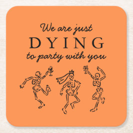 Posavasos Cuadrado De Papel Whimsical Hand Drawn Skeletons Halloween Party