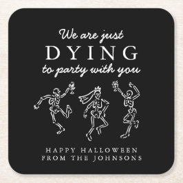 Posavasos Cuadrado De Papel Whimsical Hand Drawn Skeletons Halloween Party