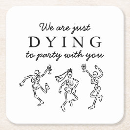 Posavasos Cuadrado De Papel Whimsical Hand Drawn Skeletons Halloween Party