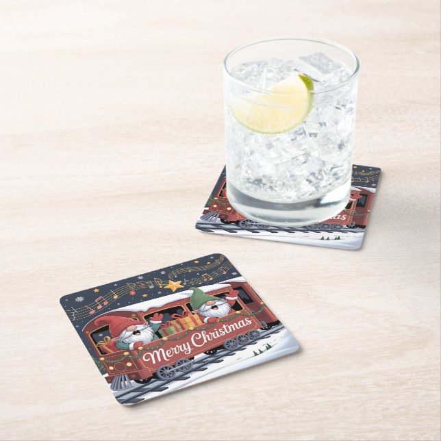 Posavasos Cuadrado De Papel Whimsical Jolly Gnomes Musical Express (In situ)