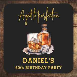 Posavasos Cuadrado De Papel Whisky Envejecido a la Perfección Cumpleaños 60