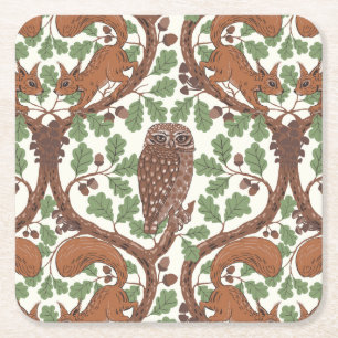 Posavasos Cuadrado De Papel Whispers/Owls y Squirrels en roble/mo