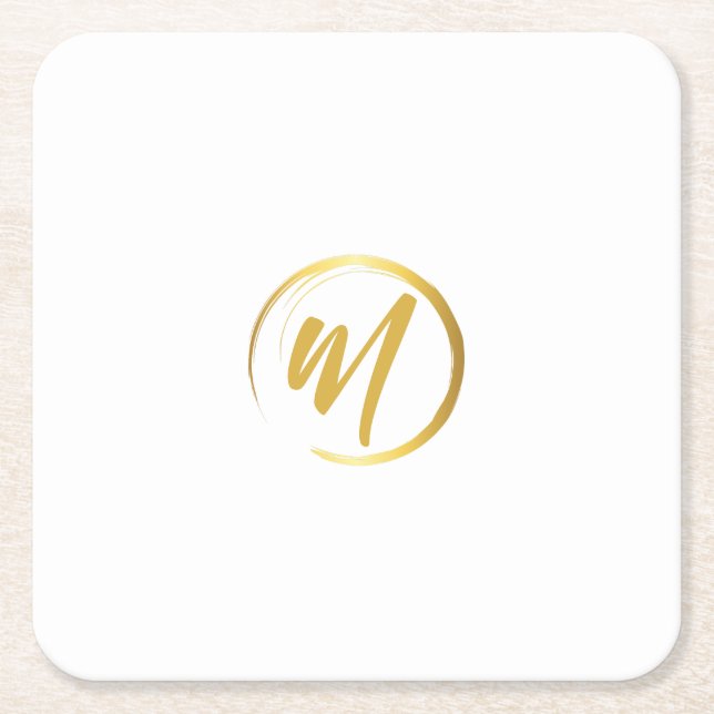 Posavasos Cuadrado De Papel White and Gold Monogram (Anverso)