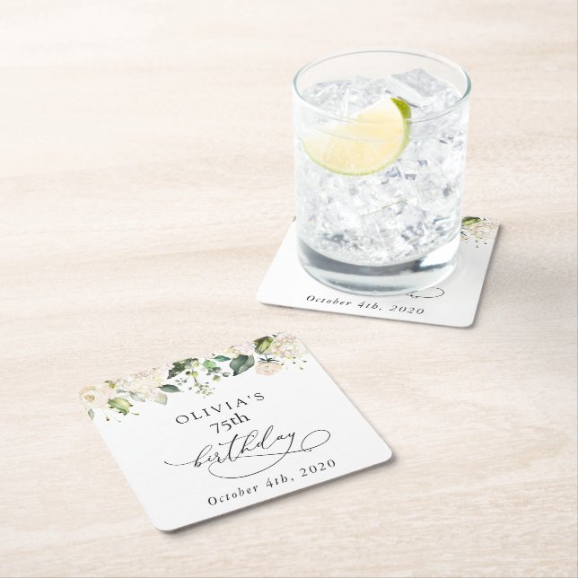 Posavasos Cuadrado De Papel White Flowers, Cream Flowers, Boho, Birthday (In situ)