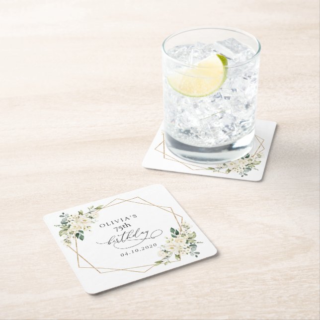 Posavasos Cuadrado De Papel White Flowers, Cream Flowers, Boho, Birthday (In situ)