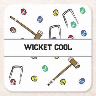 Posavasos Cuadrado De Papel Wicket Cool divertido croquet naranja ilustrado a 