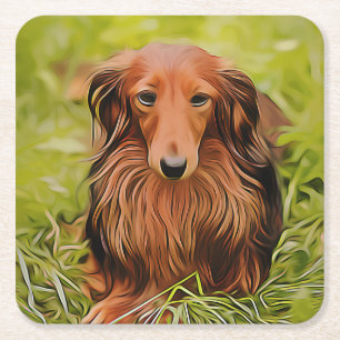 Posavasos Cuadrado De Papel Wiener Brown Dachshund En La Grasa En Las Navidade