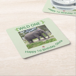 Posavasos Cuadrado De Papel Wild One Elephant Birthday Accent Design