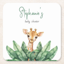 Posavasos Cuadrado De Papel Wild One Safari Giraffe Baby Shower