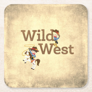 Posavasos Cuadrado De Papel Wild West Cowboy Cowgirl Tema occidental