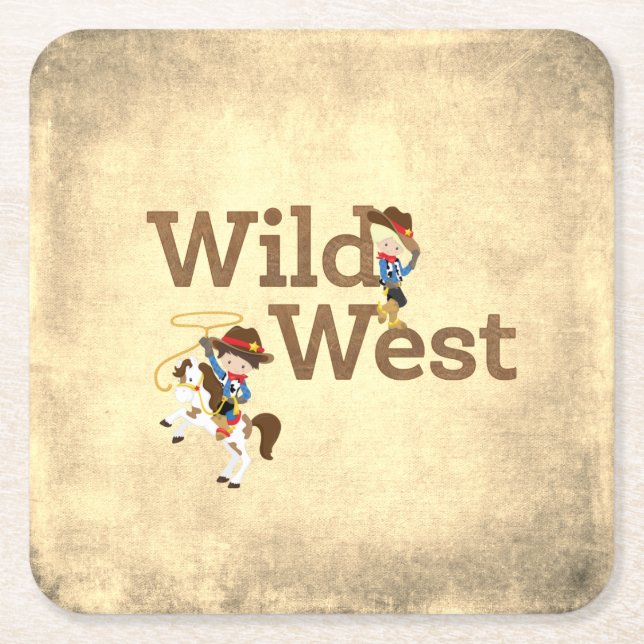 Posavasos Cuadrado De Papel Wild West Cowboy Cowgirl Tema occidental (Anverso)