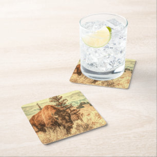 Posavasos Cuadrado De Papel Wild Woodland Bison
