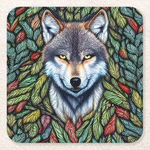 Posavasos Cuadrado De Papel Wilderness Woodland Predator Wolf