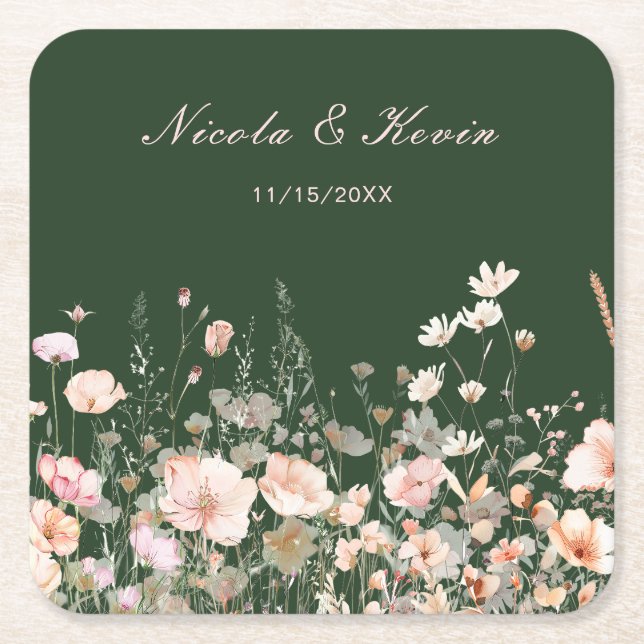 Posavasos Cuadrado De Papel Wildflower Spring Floral Coaster (Anverso)