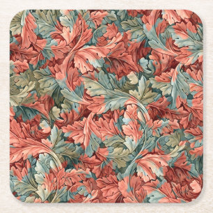 Posavasos Cuadrado De Papel William Morris Acanto Rojo Óxido Verde Salvia