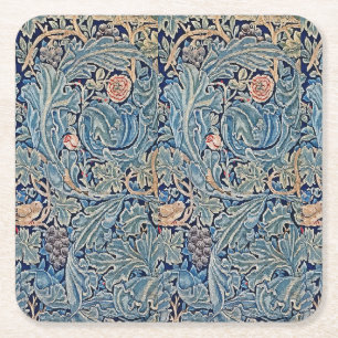 Posavasos Cuadrado De Papel William Morris Hermoso Patrón Floral Rosa Azul