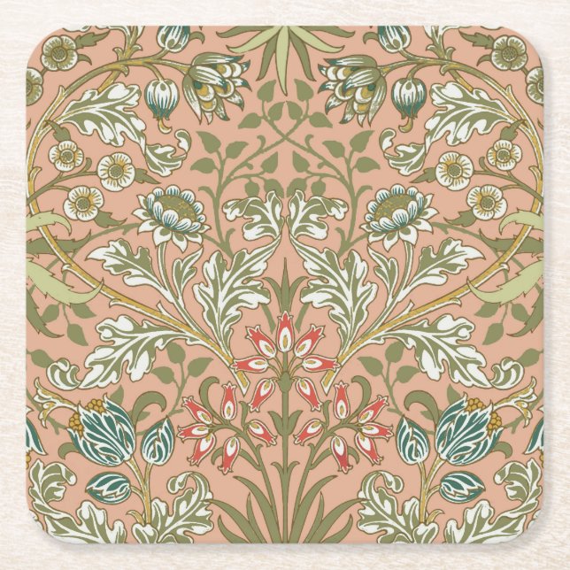 Posavasos Cuadrado De Papel William Morris Hyacinth Flower Rosa Art (Anverso)