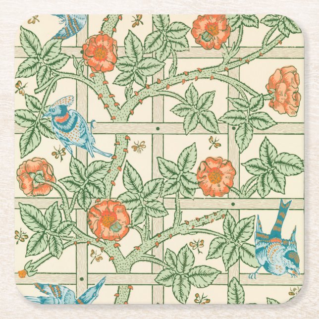 Posavasos Cuadrado De Papel William Morris Trellis Victorian Wallpaper (Anverso)