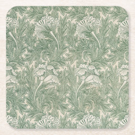 Posavasos Cuadrado De Papel William Morris Verde Salvia Estampado de Tulipán: