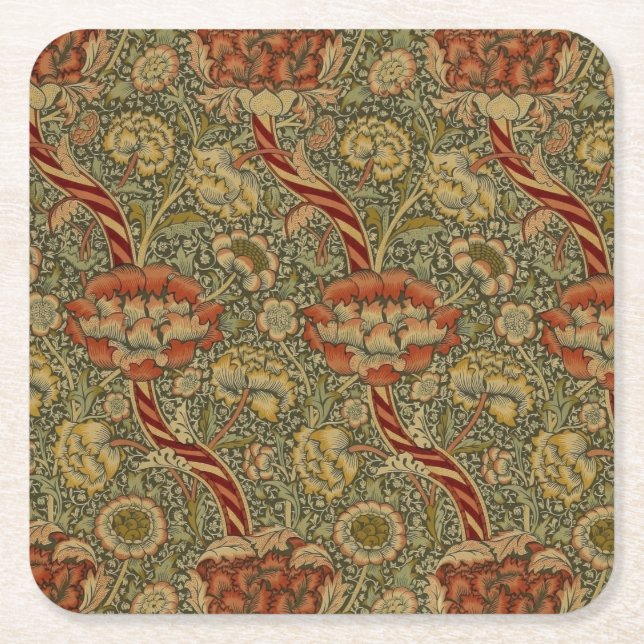 Posavasos Cuadrado De Papel William Morris Wandle English Floral Damask Design (Anverso)