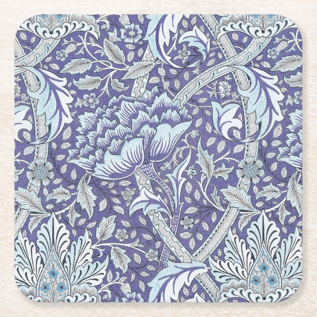 Posavasos Cuadrado De Papel William Morris Windrush flores azules florales (Anverso)