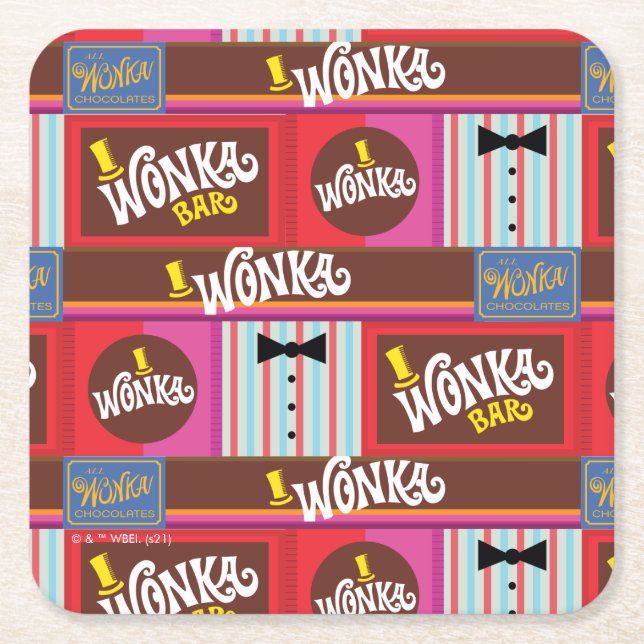 Posavasos Cuadrado De Papel Willy Wonka Candy Pattern (Anverso)