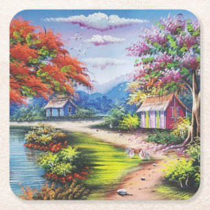 Posavasos Cuadrado De Papel Winding Country Road Bella Artes