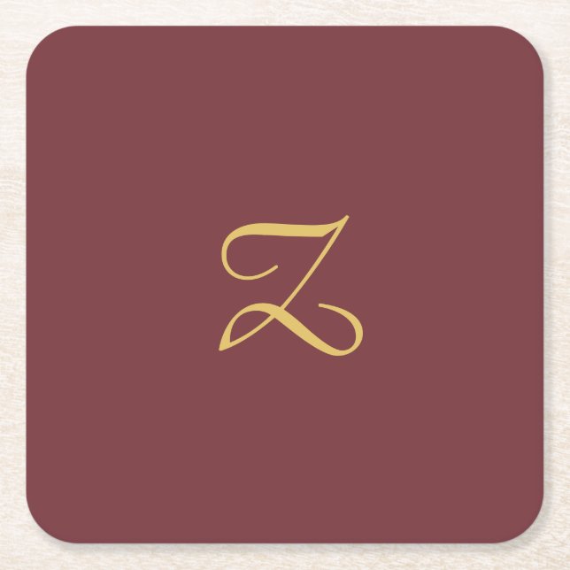 Posavasos Cuadrado De Papel Wine Gold Monograma Profesional Moderno (Anverso)